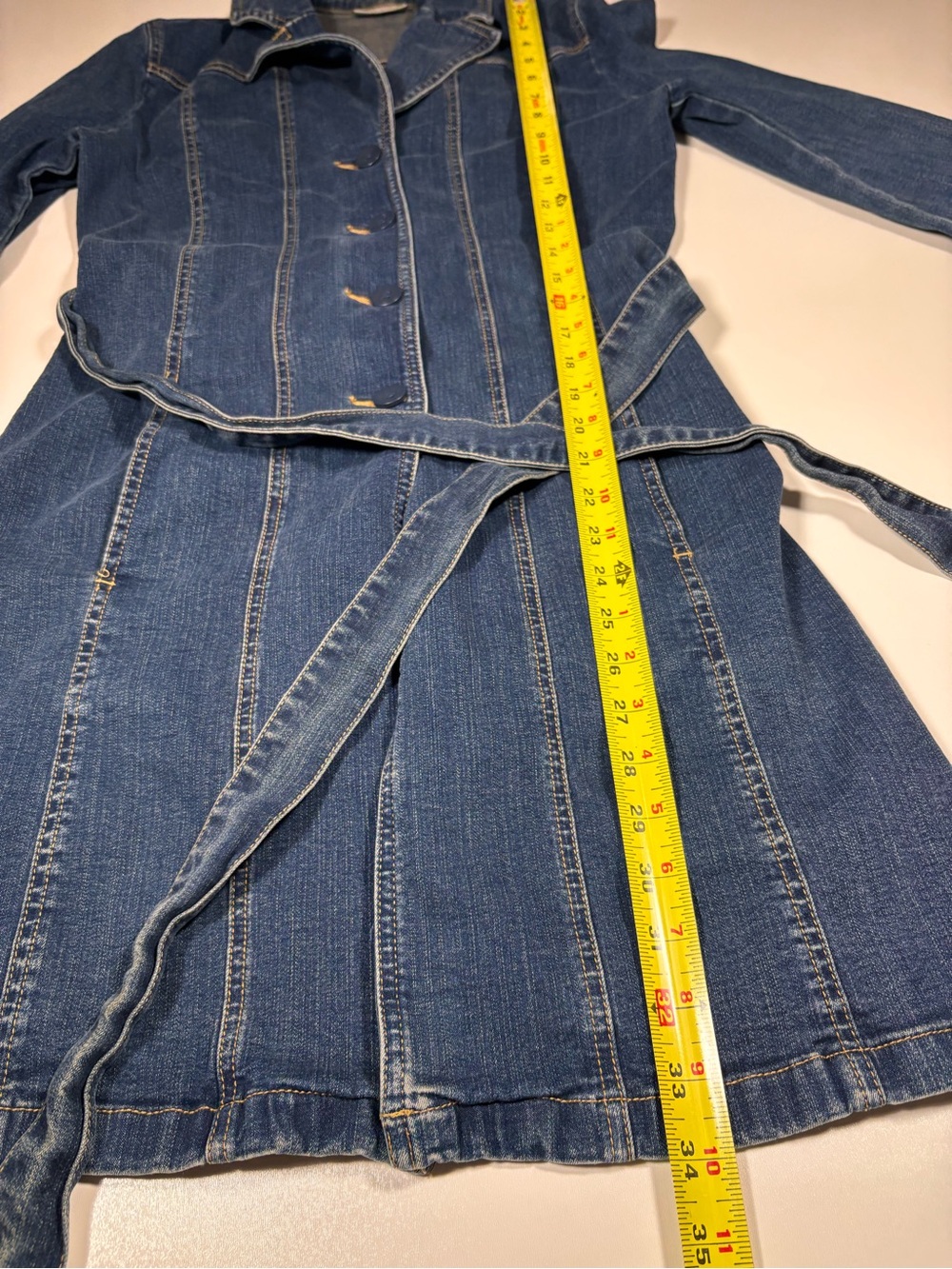 Halogen Nordstrom Denim Trench Coat Shirt Dress XS Blue Belted - Picture 6 of 7
